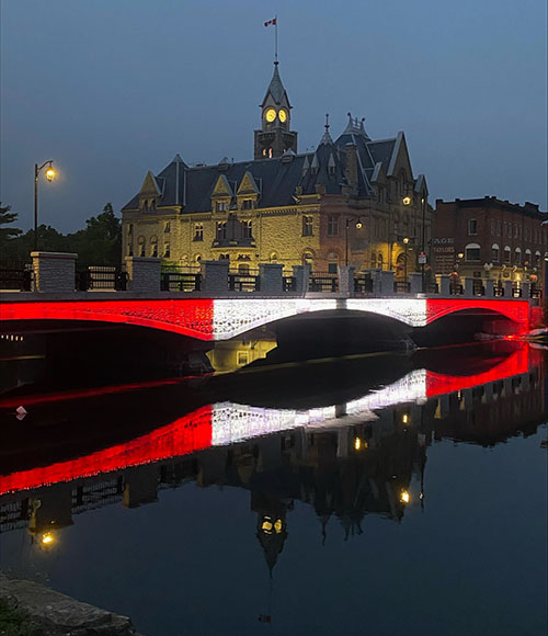 Central Bridge with red and white coloured lights